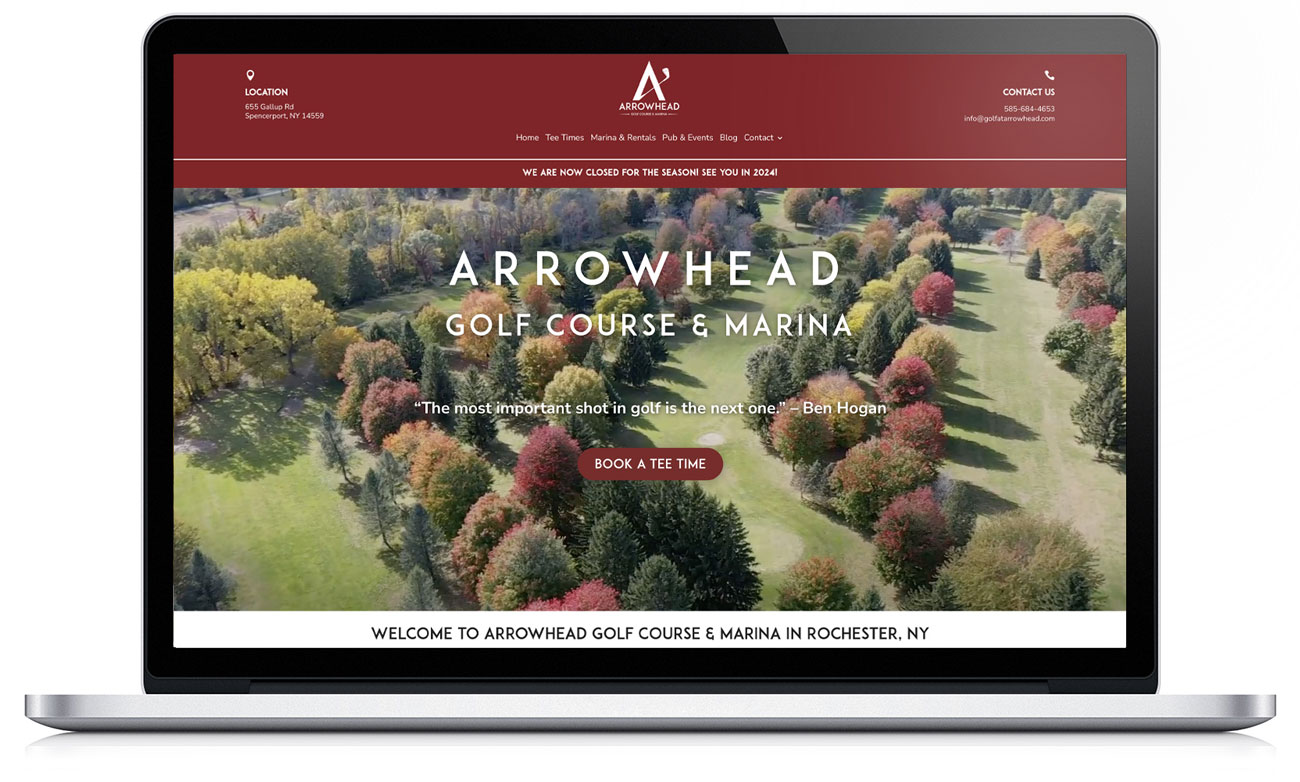 Arrowhead Golf Course & Marina in Rochester, NY. Aerial view of golf course and marina.