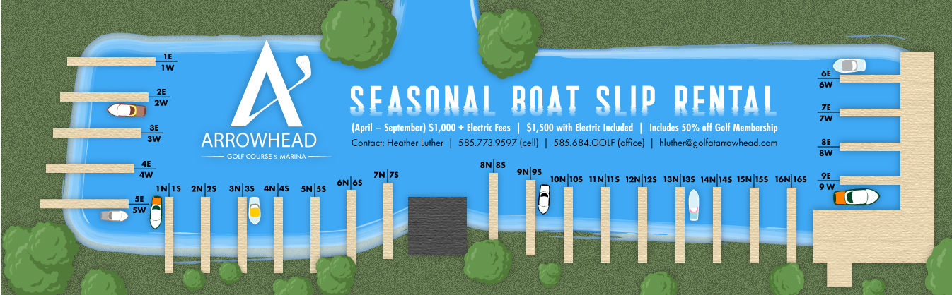 Marina layout map with seasonal boat slip rentals
